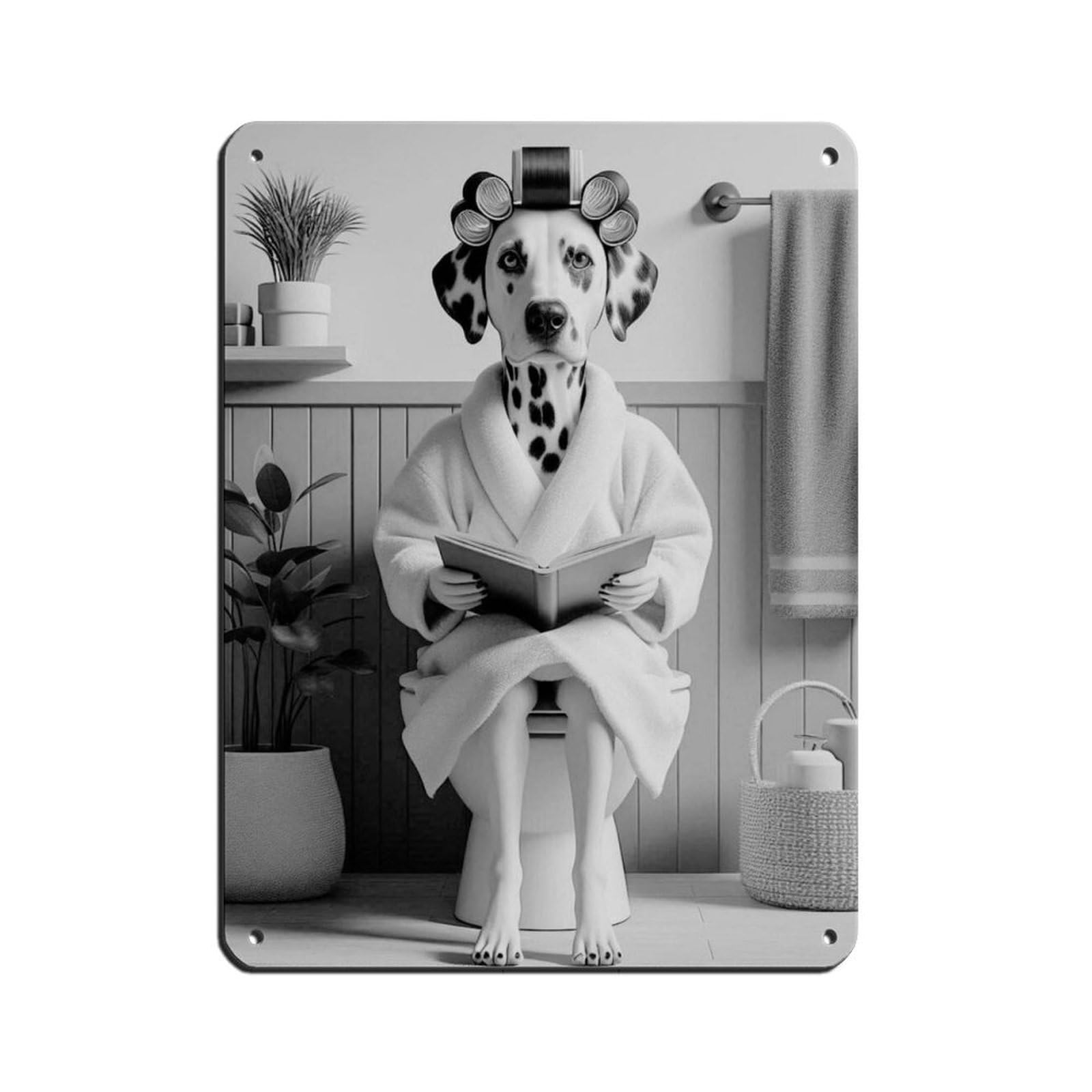 Dalmatian Dog Bathroom Art Retro Poster Metal Tin Sign Chic Art Retro Iron Painting Bar People Cave Cafe Family Garage Poster Wall Decoration 12x16inch(30x40cm)