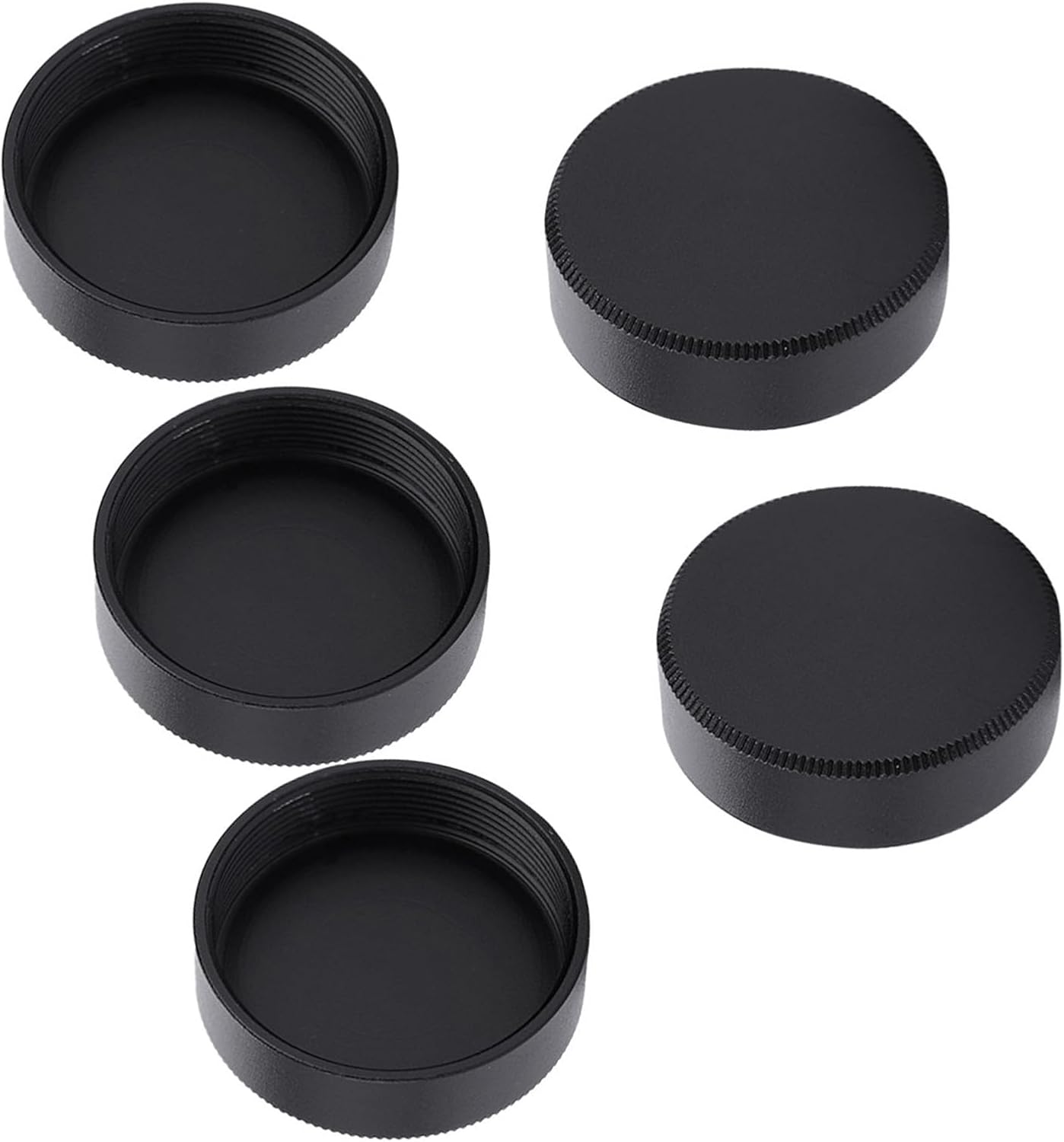 Vikye 2 Colors Metal 5pcs C Mount Rear Lens Cover Cap 25mm Dust Prevention for Lens Storage and Maintenance (Black)