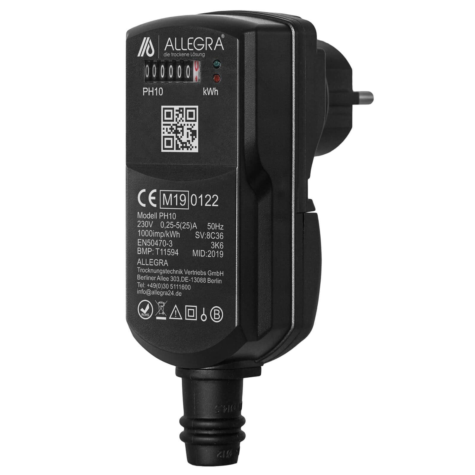 ALLEGRA MID Stromzähler PH10 mit 10 m Verlängerungskabel – Zwischenzähler zur Stromverbrauchsmessung, H07RN-F 3G2,5 mm², 230 V/16 A, für Baustelle, Vermietung & Gewerbe