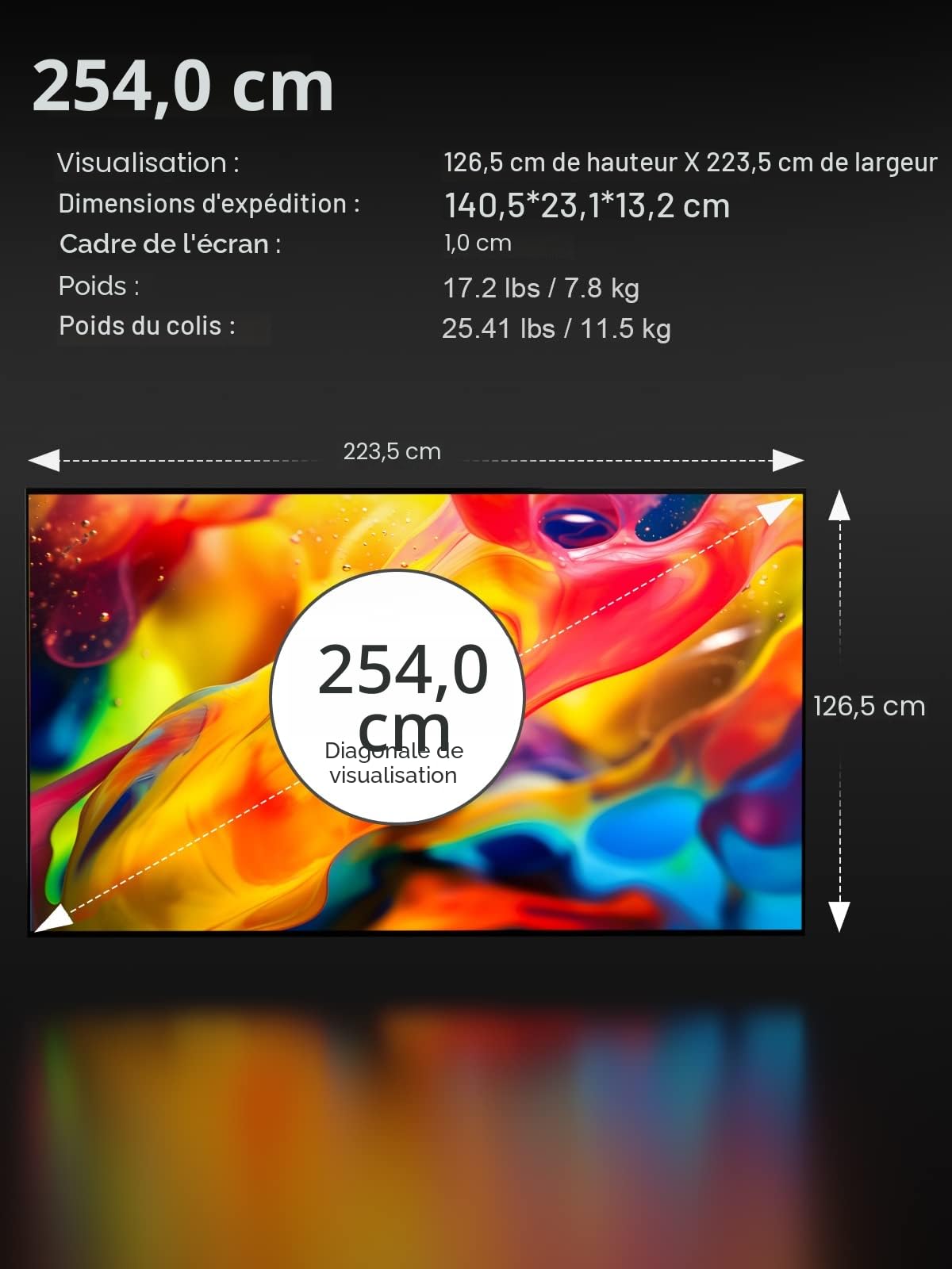 AWOL VISION Écran de projecteur Fixe de 100 Pouces avec Cadre Fin pour Projection Home cinéma - Prise en Charge 4K/8K, HDR et 3D Active - Format 16:9 - Projecteur en Toile pour Home cinéma et
