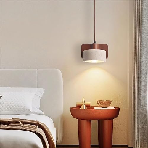 Miniatura 4 de Single Head Vintage Pendant Light Fixture Modern Cylinder Travertine Hanging Lamp Nordic Retro Solid Wood Chandelier for Dining Room Bedside Hallway