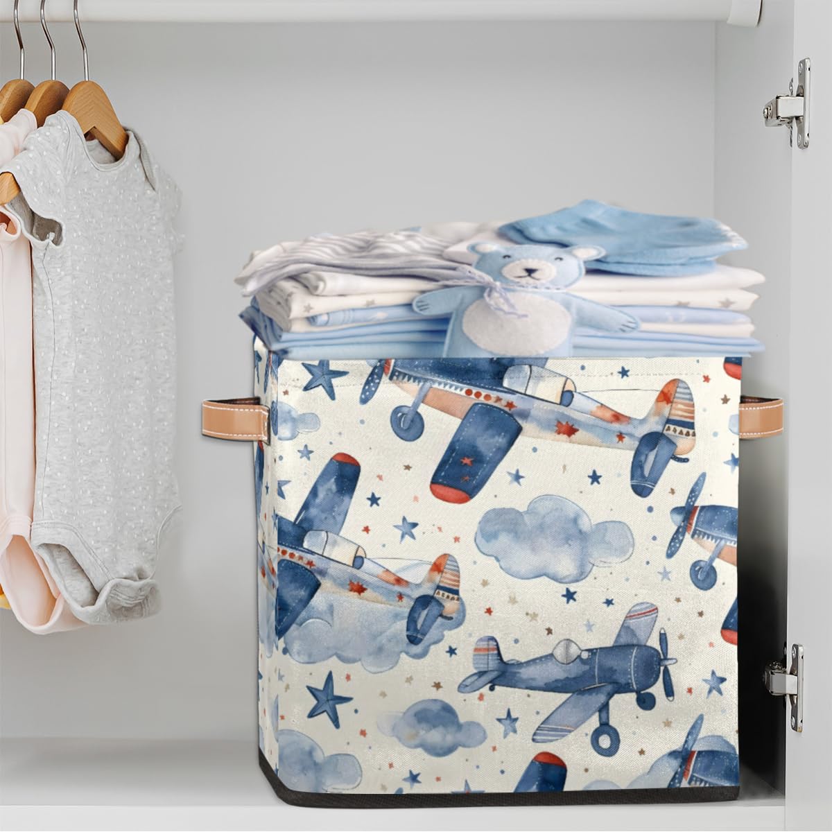 Tablerazzi Airplane Cube Storage Bin, 13 Inch Collapsible Fabric Storage Cubes Bin, Aircraft Foldable Cube Baskets for Shelf, Closet, Organizer