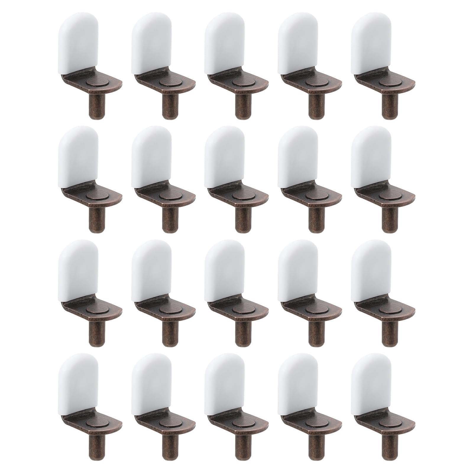 Unifizz 20 Pcs 5mm Shelf Pegs Pins,Red Bronze Cabinet Furniture L-Shape Nickel Plated Support Pegs with White Rubber Sleeves for Shelves