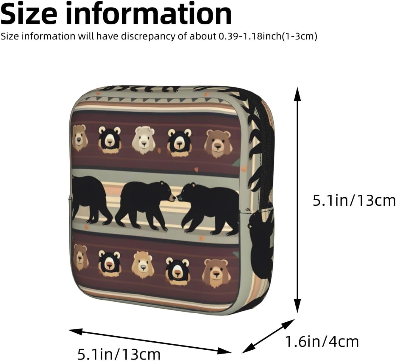 Bear Print Women Period Bag Sanitary Pouch Portable Pad Pouch Tampon Holder Small Zipper Pouch Storage Bag