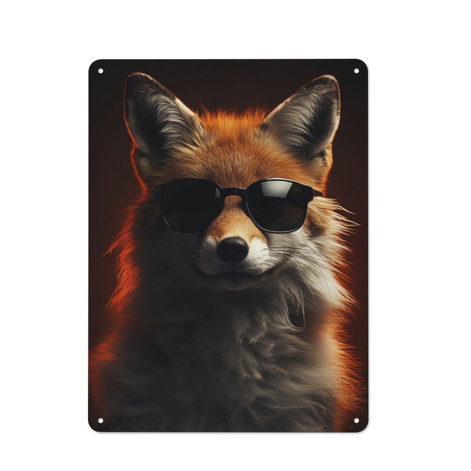 Junmoney Cool Fox With Sunglasses Tin Wall Plaque 40X30cm With For Studio Or Craft Room, Suited To Craft Room Decorators