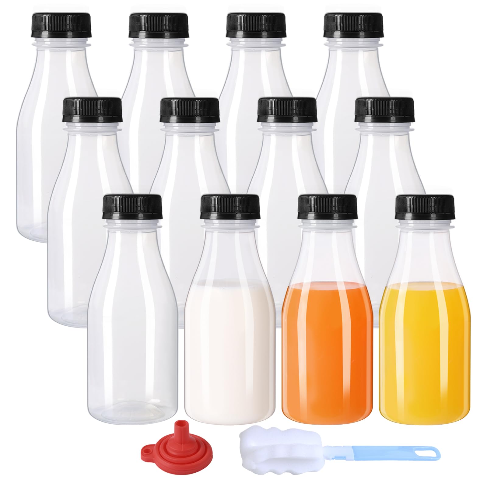 zmybcpack 12 Pack 8oz Plastic Juice Bottles with Lids (Dishwasher Safe), PP Heat-Resistant Plastic Juice & Smoothie Bottles, 8 Ounce Beverage