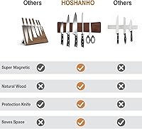 Vista 4 de HOSHANHO Tira magnética para cuchillos, poderosas tiras magnéticas de madera de acacia, soporte magnético para cuchillos para pared, 10 pulgadas