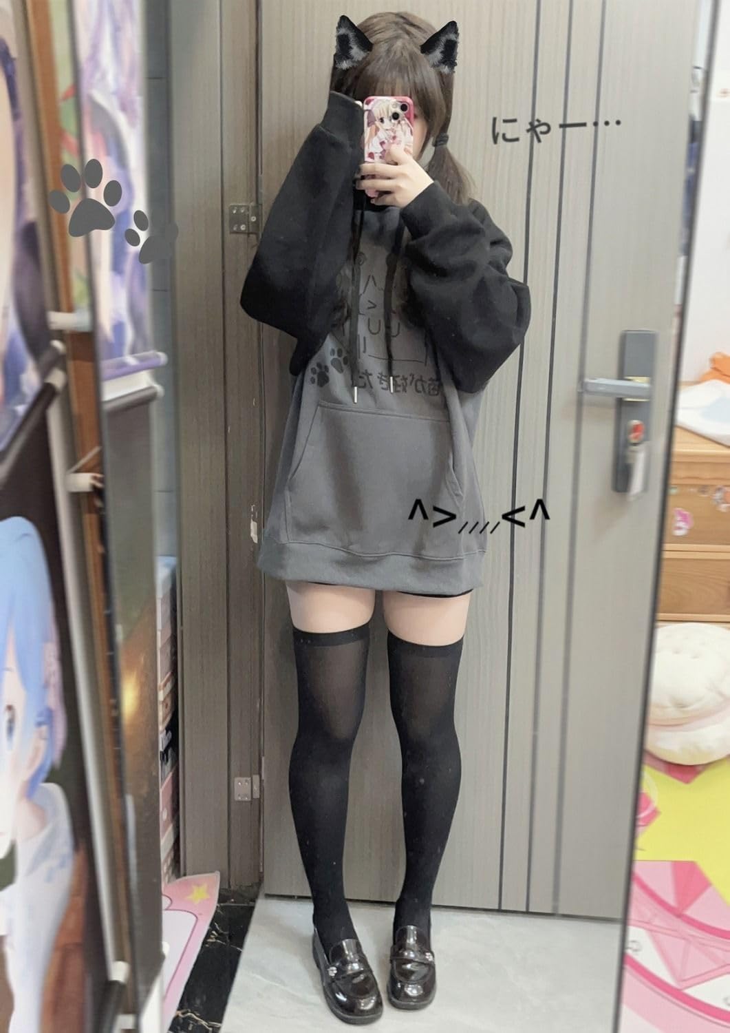 ZITEZHGO Cute Japanese Cat Ear Hoodie Sweatshirt Women Teen Girl Kawaii Hoodie Long Sleeve Oversize Pullover - Image 2