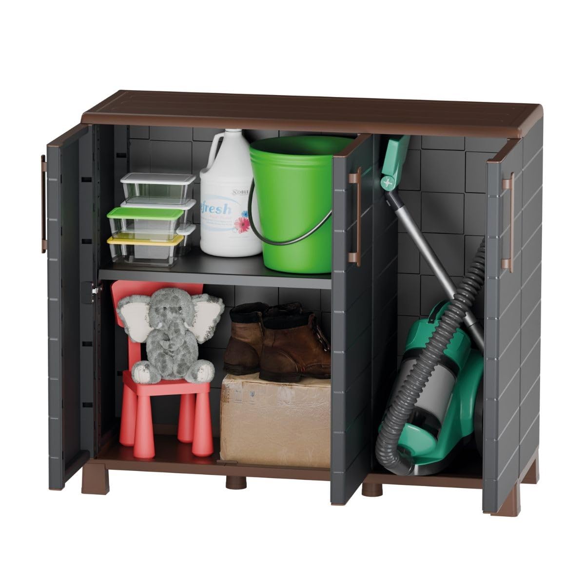 Art Plast - Armario bajo portaobjetos con 3 Puertas y 1 Estante, máximo de 20 kg, Interior y Exterior – Mueble portaobjetos Antracita