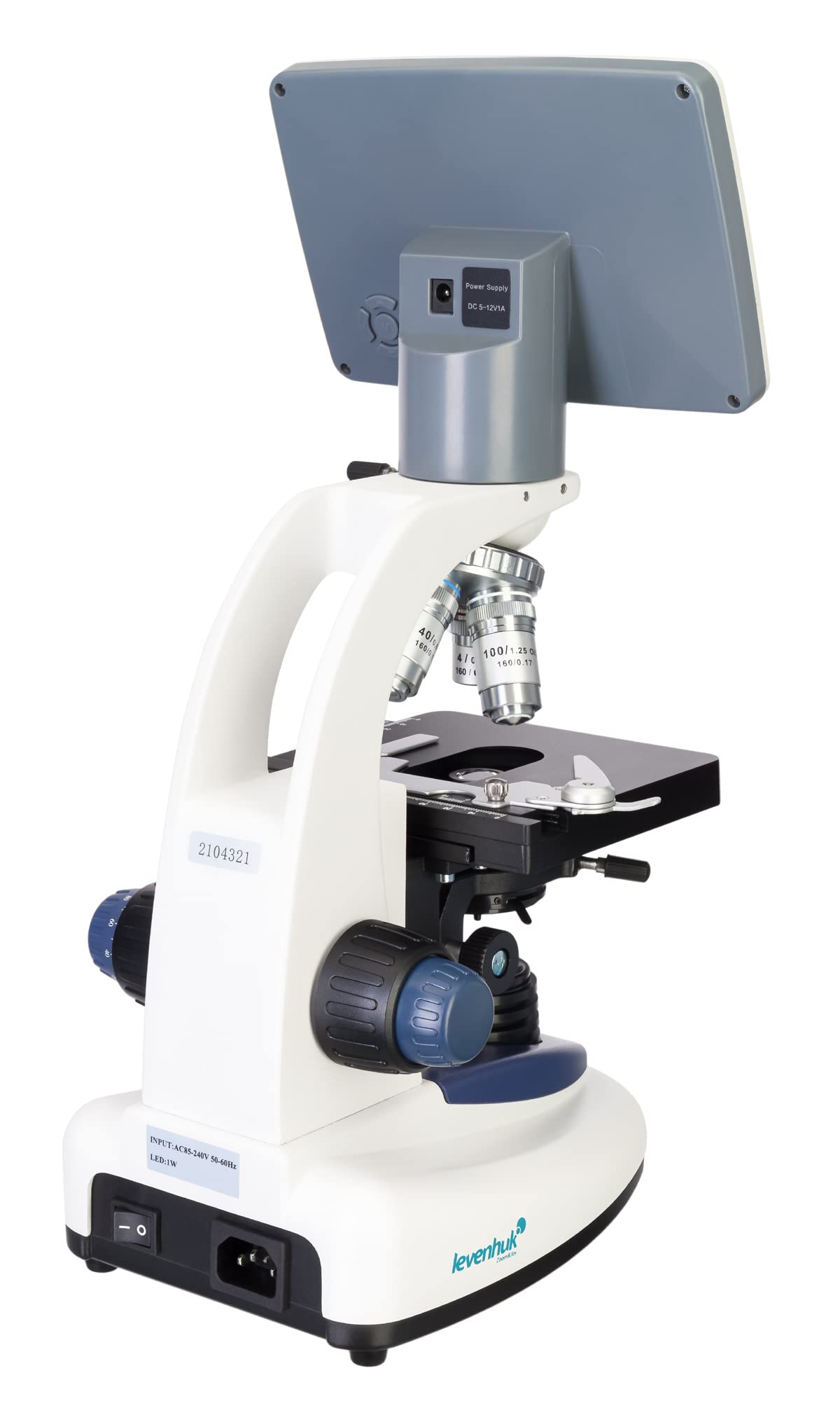 Levenhuk D95L LCD Biologiczny Mikroskop Laboratoryjny z Powiększeniem 40–2000 Razy, Regulowanym Oświetleniem LED i 7-Calowym Ekranem Cyfrowym
