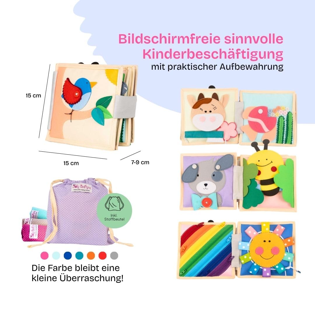 Jolly Designs – Mini Quiet Book Magischer Vogel – Montessori Spielzeug ab 18 Monaten – Motorik & Kreativität fördern – Busy Book aus Filz – Handgefertigtes Filzbuch – Perfekt für unterwegs & Reisen