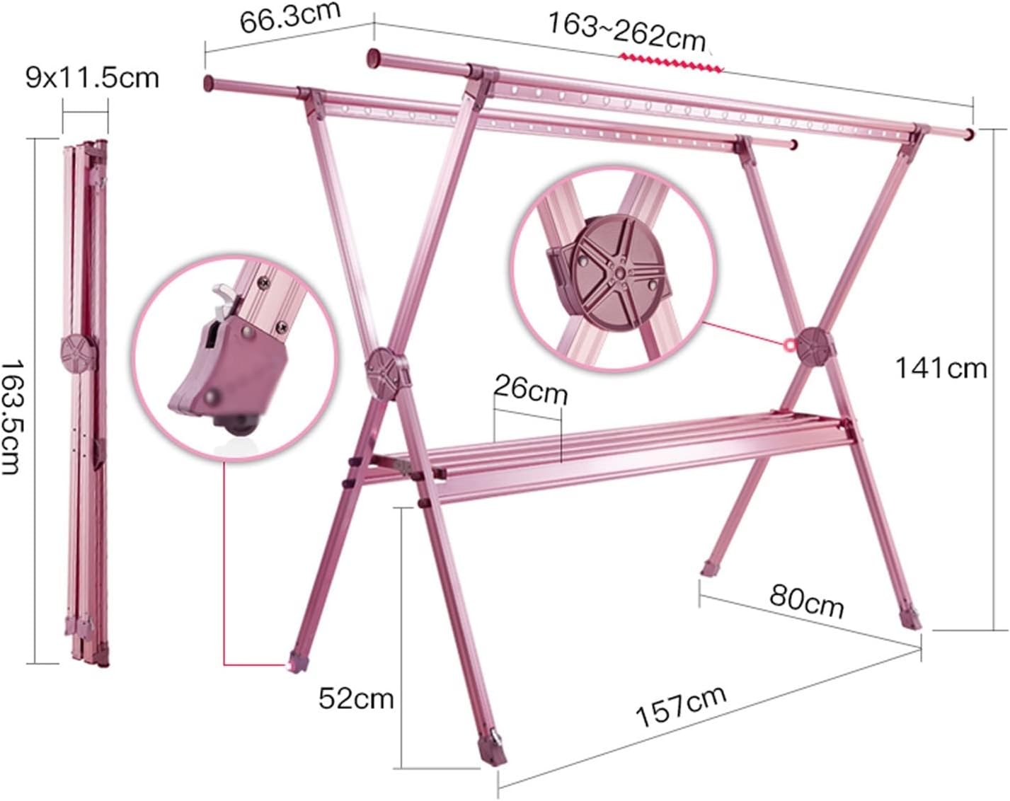 Laundry Rack Aluminum Alloy 2-Layer Clothes Drying Rack, Floor-Standing Foldable Clothes Drying Rack, with 4 Hidden Casters Outdoor Towel Rack