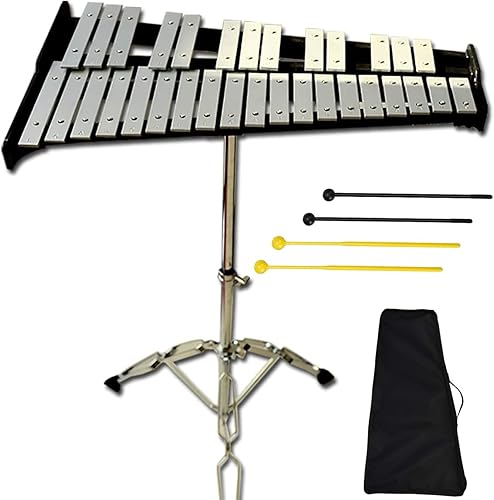 Kit de percusión de xilófono Glockenspiel de 32 notas con soporte ajustable en altura, baquetas y bolsa de transporte