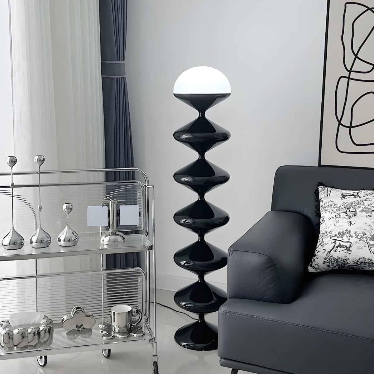 CraftThink Modern Tall Standing Floor Lamp, 47-Inch Height with Acrylic Bowl Shade, Foot Switch for Bedroom Reading Living Room, Bulb Included (Black, 3 Color Light)