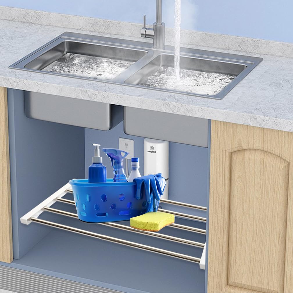 Estante extensible ajustable para armario y barra de metal para colgar, estante de almacenamiento de 35 a 60 cm con separadores de ropa para armario, cocina y baño