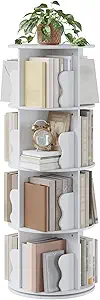 GarveeHome 4 Tier Rotating Bookshelf Tower, Spinning Corner Bookshelf for Small Spaces, Revolving 360° Bookcase Storage Rack Tower, Vertical Rotate Turning Spiral Wood Book Shelf Organizer, White