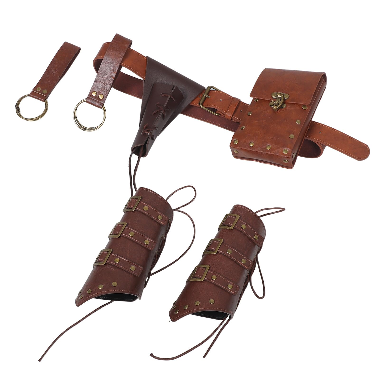 KOMBIUDA Renesansowy Zestaw Kostiumowy Męski z Paskiem i Torbą z Ekoskóry Średniowieczne Naramienniki i Bransolety Akcesoria Cosplay Larp Viking Festiwal i Codzienność