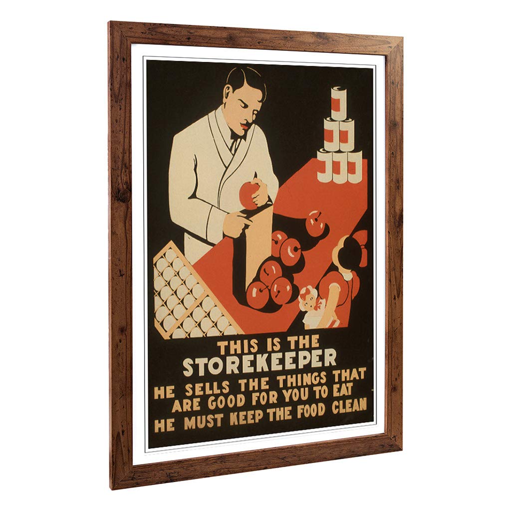 Big Box Art Framed Print of Vintage WPA Poster The Storekeeper Design | Wall Art Picture | Home Decor for Kitchen, Living Room, Bedroom, Hallway, Walnut, A2 / 24.5x18 Inch / 62x45cm