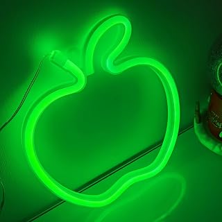 Apple Neon Signs LED Apple Light for Wall Decor USB or Battery Signs for Bedroom Birthday Party Christmas Living Room Kids Decoration(3.5V,Green)