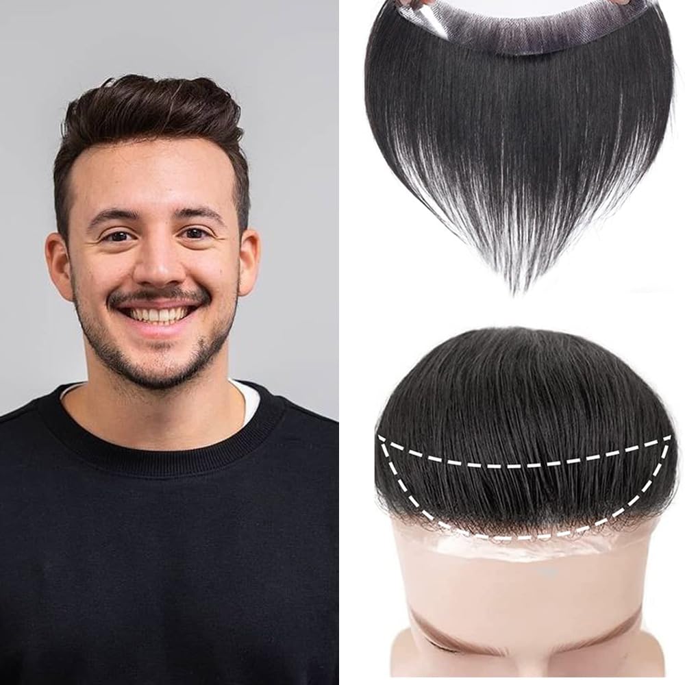 D-DIVINE Men's Frontal Hairline Patch for Covering Male Receding Hairline, Hair Replacement Toupee (Black)-image-47