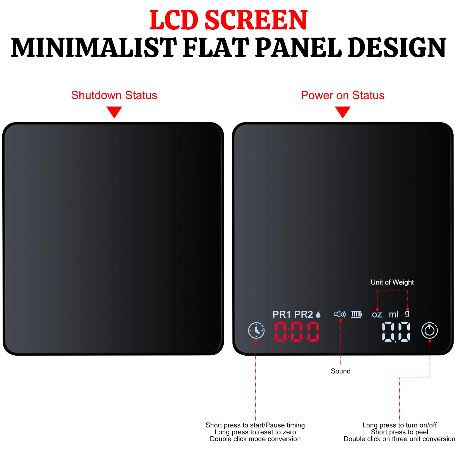Mini waga do kawy z timerem i ładowarką USB, 2 kg/0,1 g, precyzyjna waga espresso, przenośna cyfrowa waga kuchenna z wyświetlaczem LCD/timerem