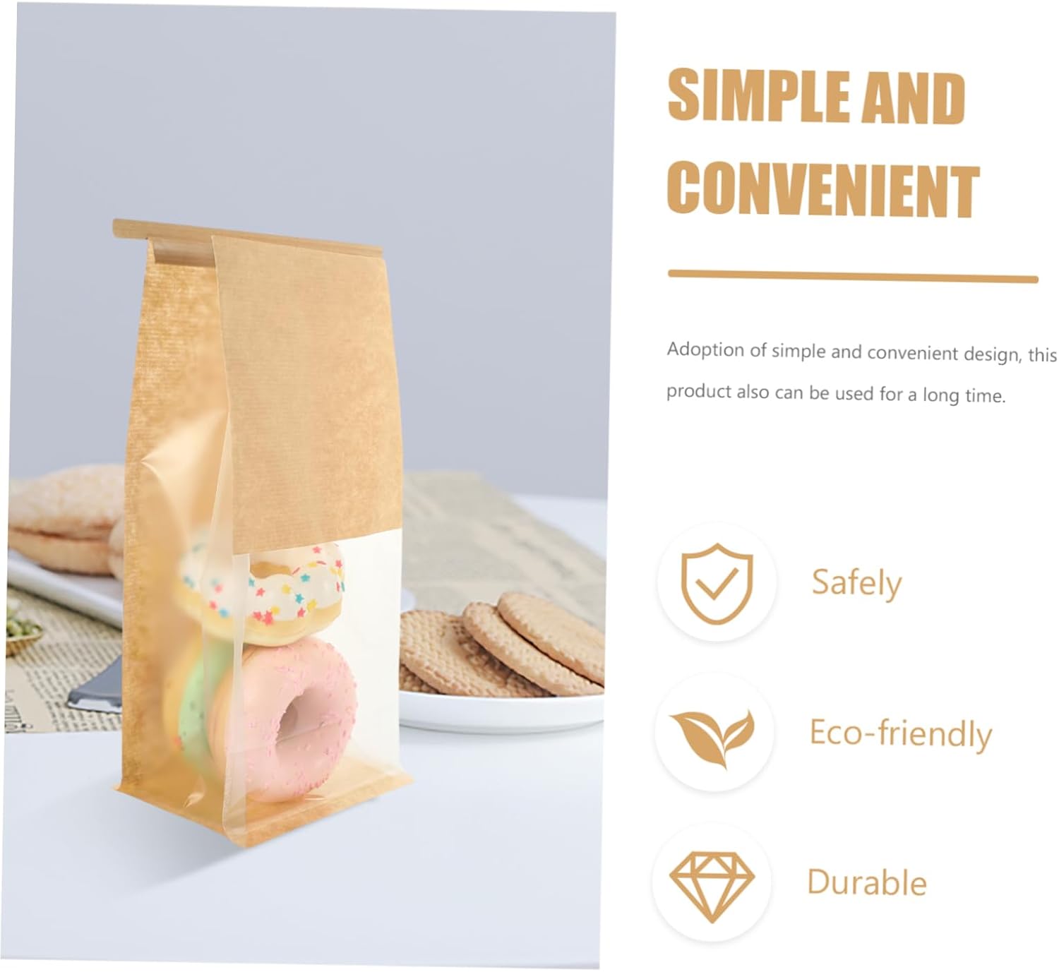 50pcs Kraft Paper Bakery Bags Window for Bread Cookies and Snacks Storage for Parties and Holidays for up to Slices of Toast