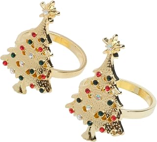 Christmas Tree Napkin Rings Set of 2 Alloy Holders for Holiday Weddings Parties Table Decor Gold/Silver(Gold)