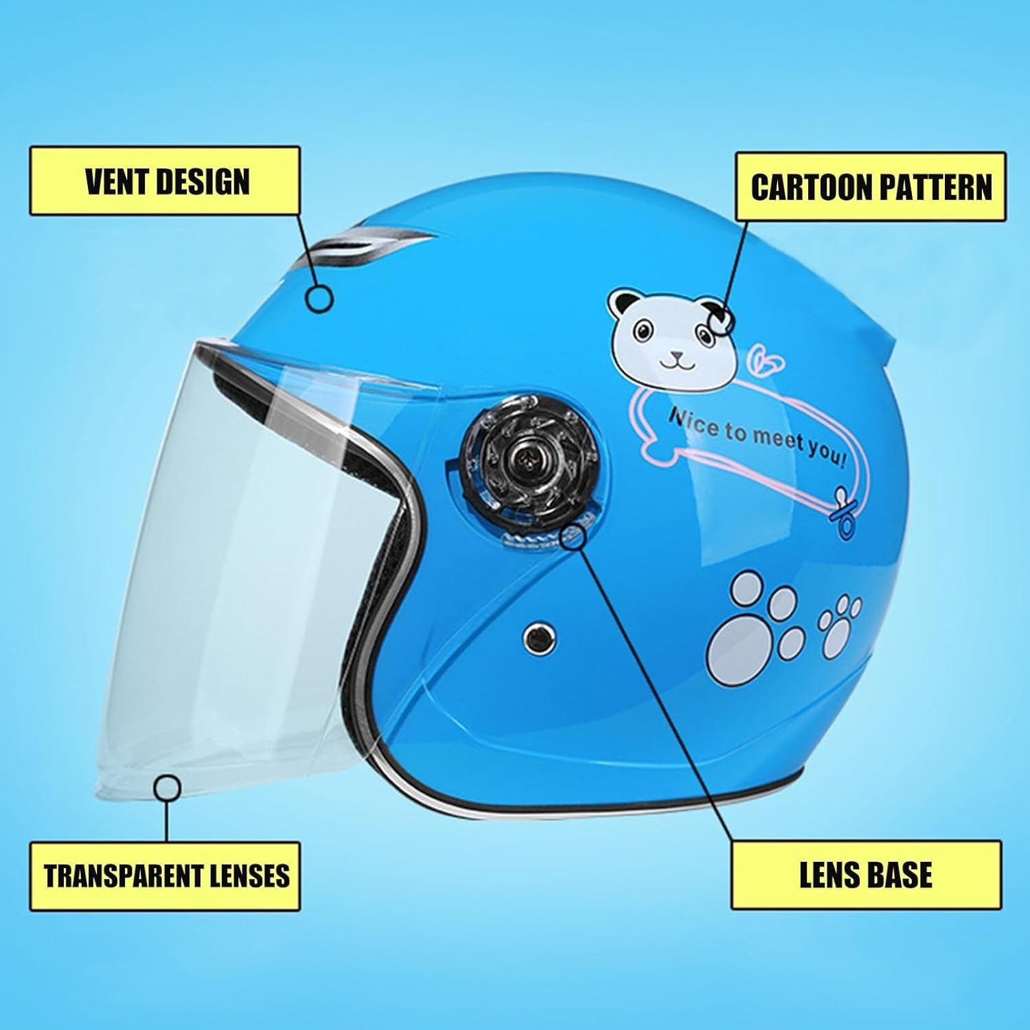 Casco Moto Aperto per Bambini, Casco Scooter omologato ECE con Visiera, Casco Scooter per Ragazzi e Ragazze dai 3 ai 12 Anni B,57-60CM H,57-60CM