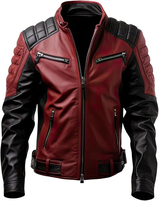 【Anyone more】Maron Two Way Collar Leather Jacket Men Maroon Zipper Leather Jacket – Leather Skin Shop