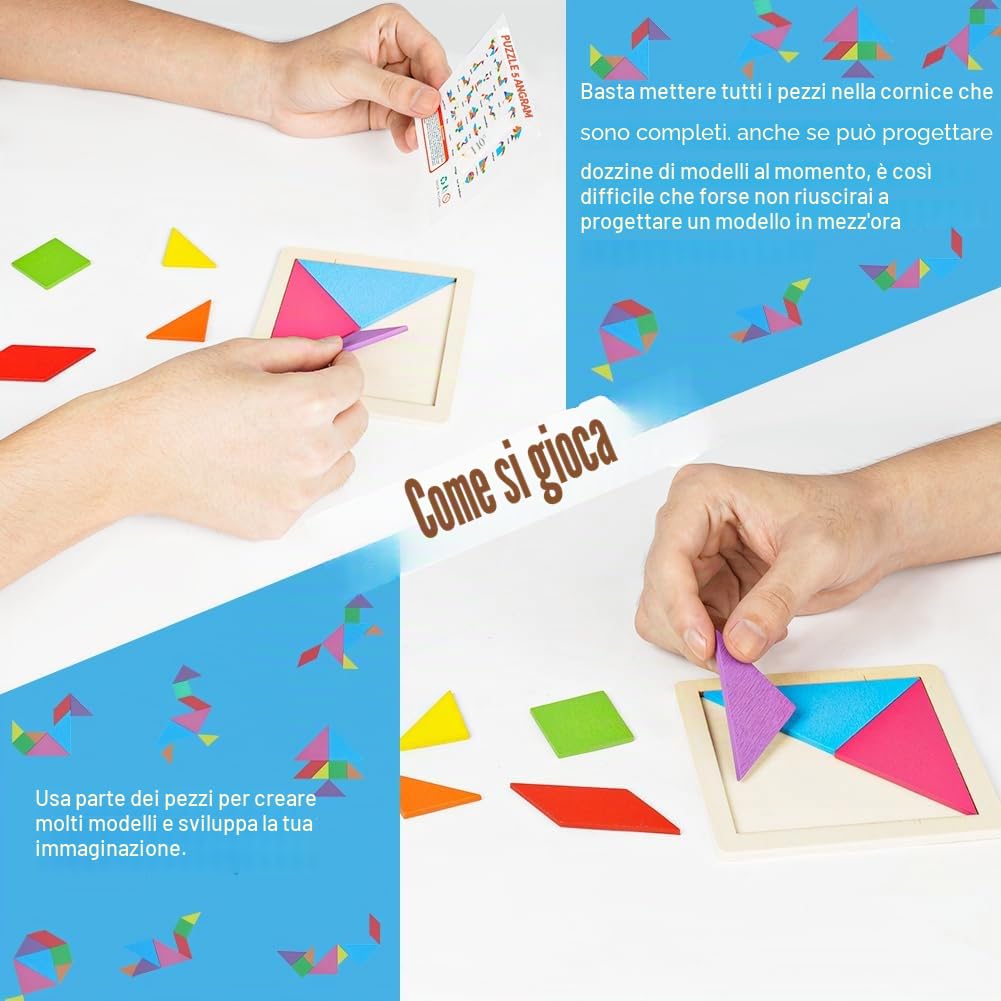 Ainiv Set di 32 Gioco Tangram in Legno, Tangram Gadget, Compleanno Regalini, Giocattoli Educativi Tipo Montessori Compleanno Puzzle, Bomboniere Natalizie per Bambini e Bambine