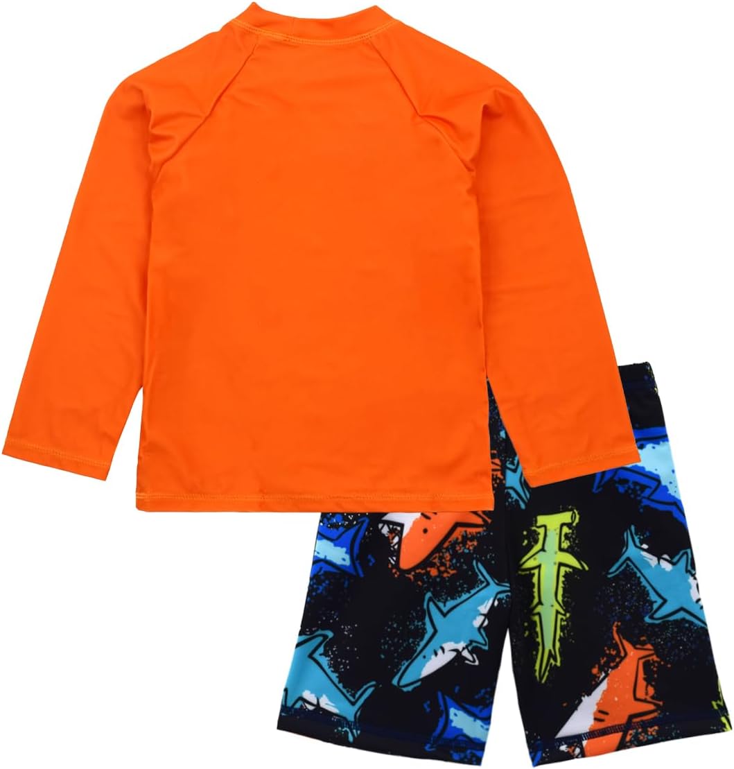 Boys UPF 50+ Long Sleeve Rash Guard and Swim Trunks Outfit Set Toddler to Big Boy Sizes (3-11Years) - Image 3