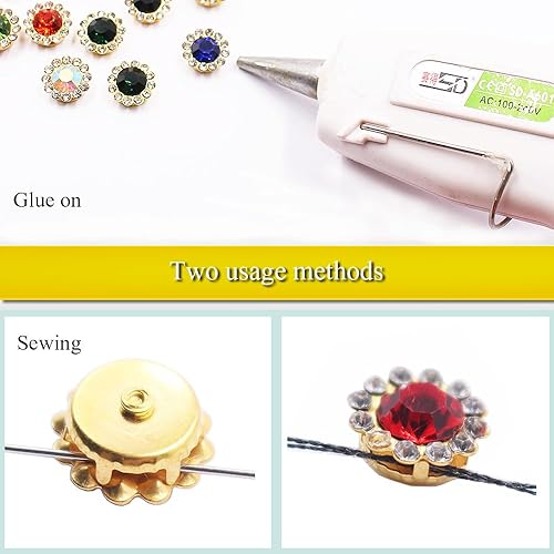 Miniatura 5 de 230 diamantes de imitación dorados para coser, de tamaño mixto, redondos, con parte trasera plana, diamantes de imitación para coser en ropa y