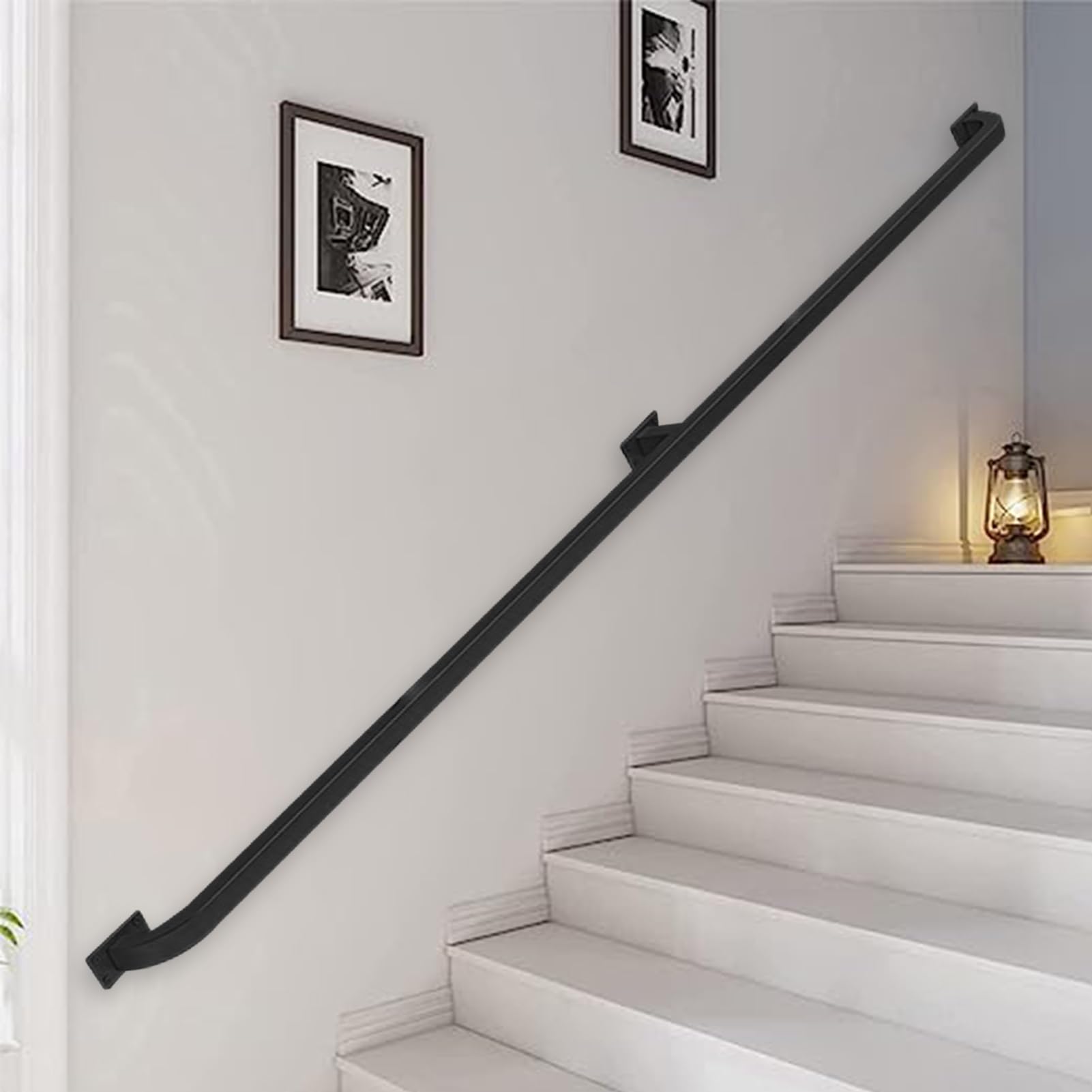 Gyeqxkt Black Modern Wrought Iron Staircase Handrail For Indoor Outdoor Steps Wall Mount Safety Grab Bar For Loft Villa Decorations (18Ft/540Cm)