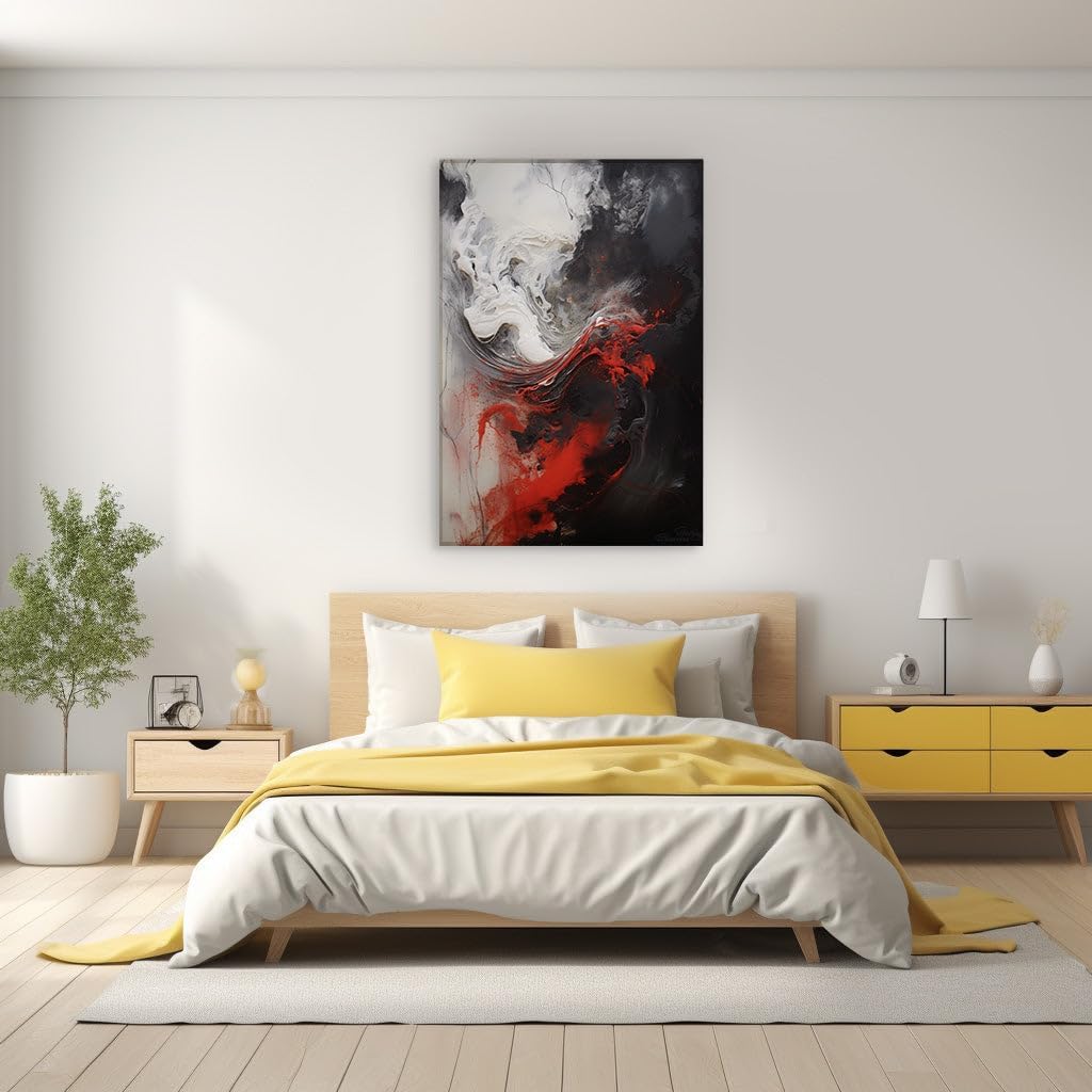 Canvas for Living Room. Unleashing Passion Through Dynamic Hues of Red, Black, and White, 27 x 18 inch Canvas Wall Art - Ready to Hang