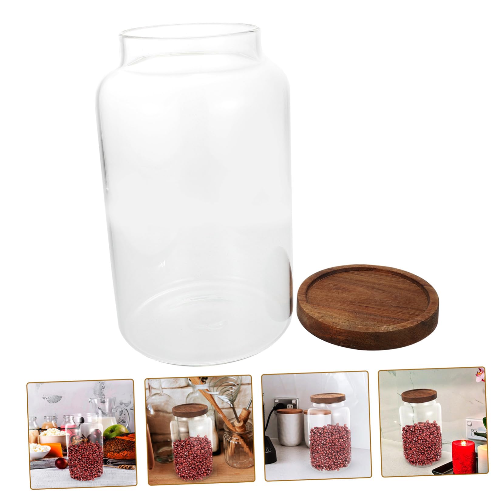 Luftdichtes Vorratsglas mit Holzdeckel aus Glas 2, 8l | Vorratsbehälter für Küche und Tisch, für Mehl und Tee, Flacher Boden, 2, 8 Liter