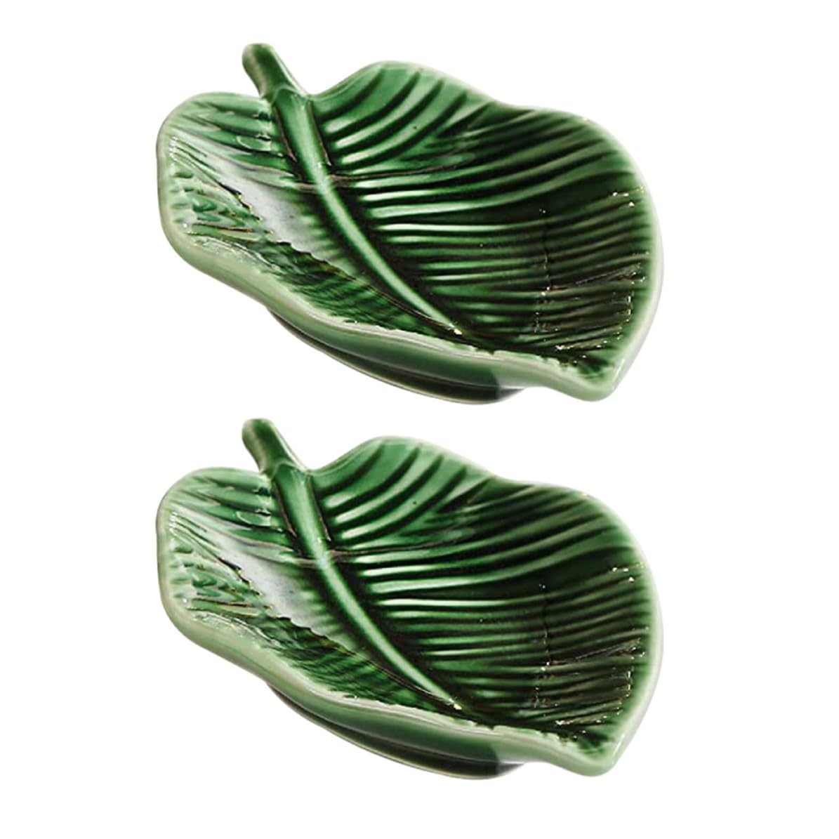 Plato de cerámica en forma de hoja verde, bandeja decorativa para joyas