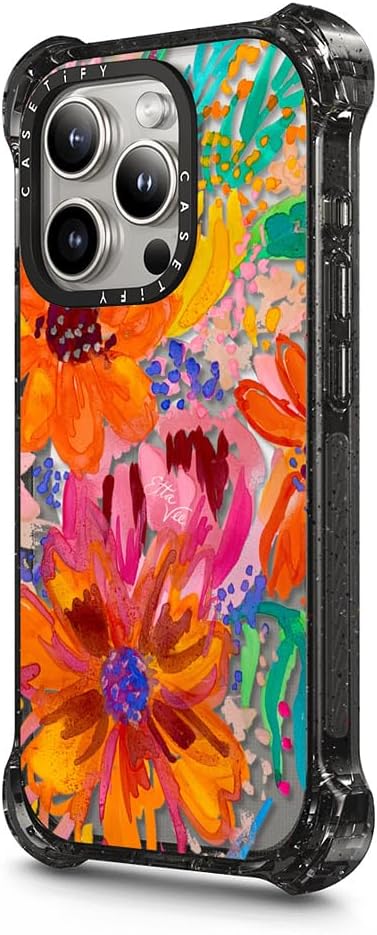 CASETiFY Bounce iPhone 15 Pro Max Case [6X Military Grade Drop Tested / 21.3ft Drop Protection/Compatible with Magsafe] - EttaVee Watercolor Fleurs - Clear Black - Image 5