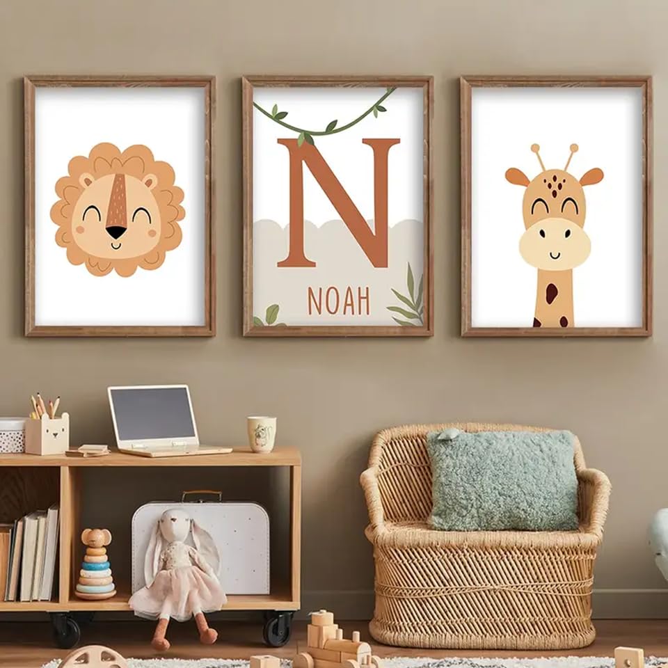 Quadri Tela Per Cameretta Bambino – Set 4 Poster Giraffa E Auto – 21x30 Cm – Senza Cornice