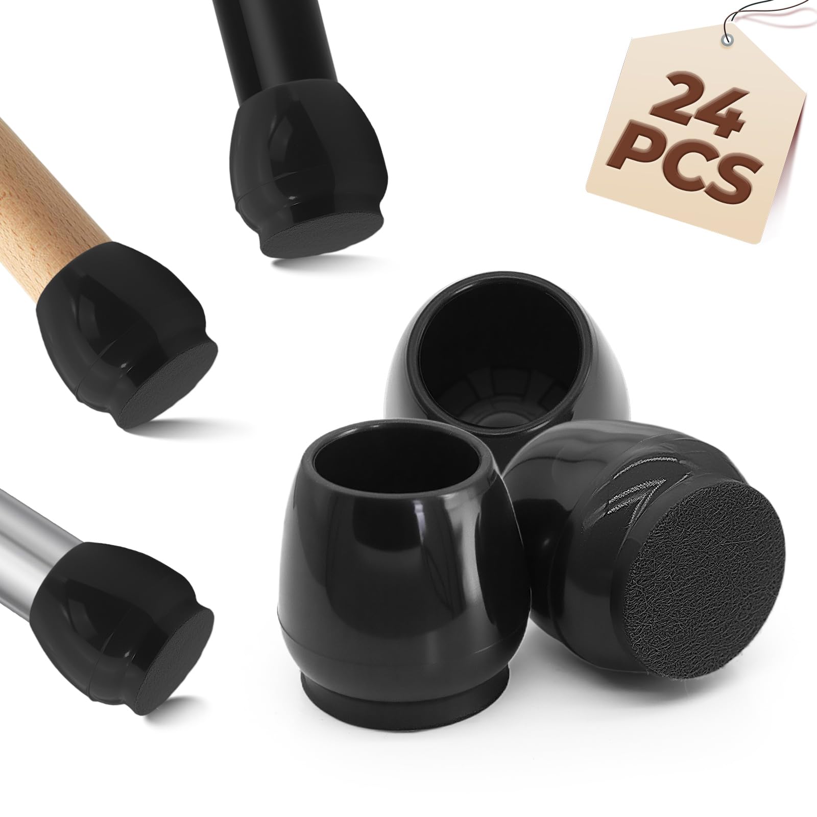 24 Pcs Chair Leg Floor Protectors, Medium Round (Fit Diameter: 20-30mm), Extra Thick Felt Pads with Reinforced Base