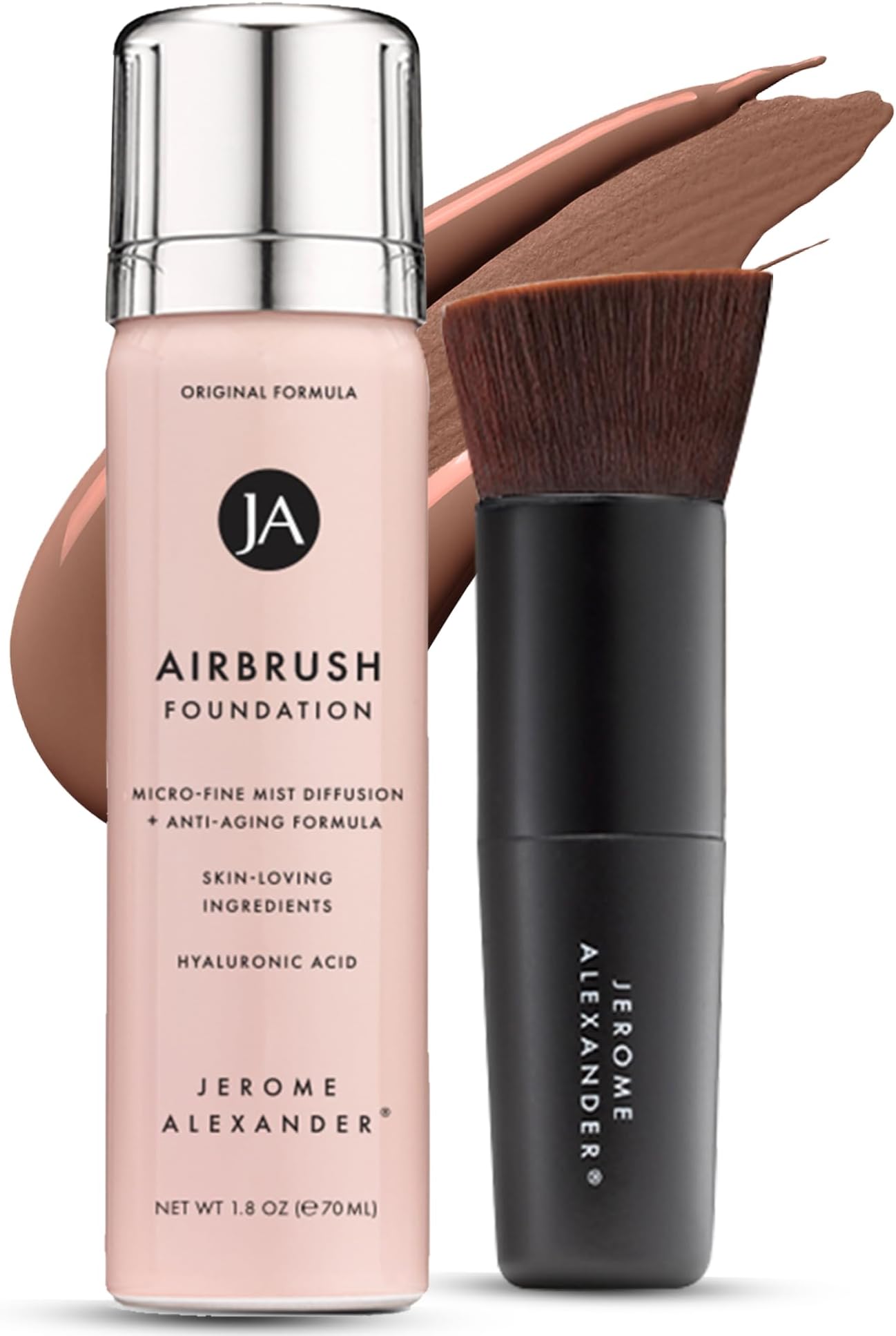 MagicMinerals AirBrush Foundation – 2 Piece Set with Airbrush Foundation and Kabuki Brush - Spray Makeup with Anti-aging Ingredients for Smooth Radiant Skin - Bright Medium