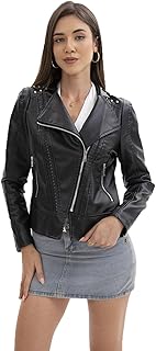 [Hanmall] レザージャケット ライダースジャケット フェイクレザージャケット 革ジャンパー レディース ギャル 合成皮革 ポケット付き 長袖 着痩せ 撥水加工 防風 防寒 LON071