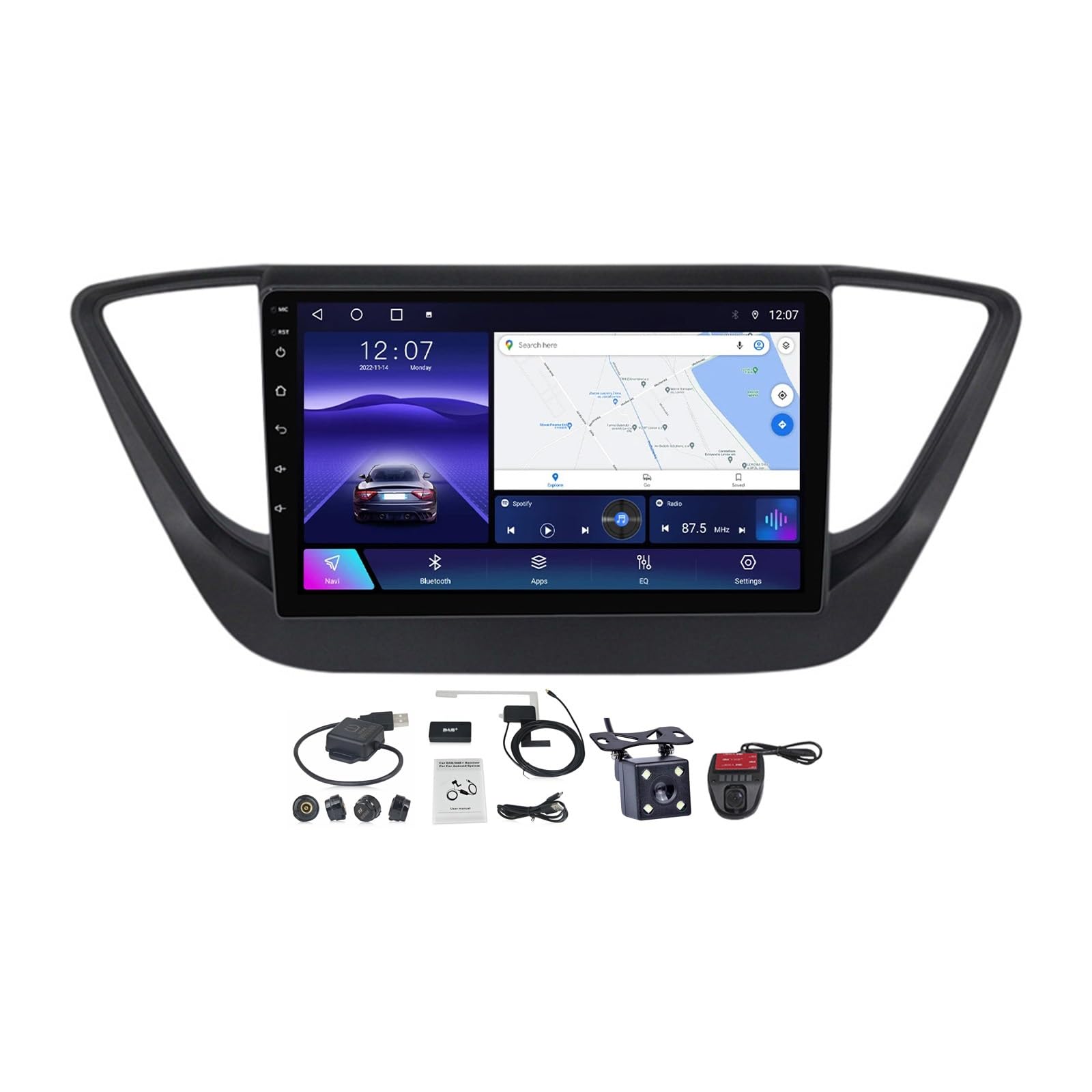 Bezprzewodowe radio samochodowe do Hyundai Solaris 2017-2020, 9-calowy ekran dotykowy Android 12, Bluetooth DSP, FM/AM, nawigacja GPS, 4G WiFi, kamera tylna, CarPlay i Android Auto