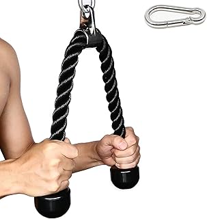 Tricep Rope 27 & 36 inches 2 Colors Fitness Attachment Cable Machine Pulldown Heavy Duty Coated Nylon Rope with Solid Rubber Ends