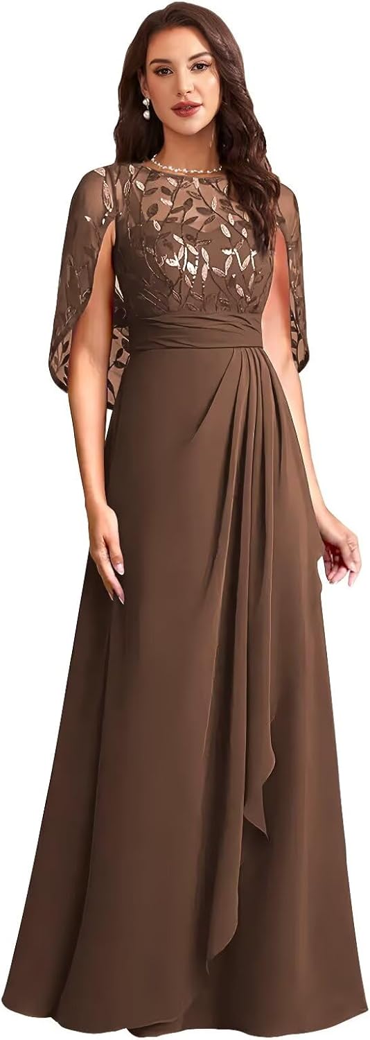 Sequin Laces Mother of Bride Dress with Cape Classy A Line Long Formal Evening Gowns