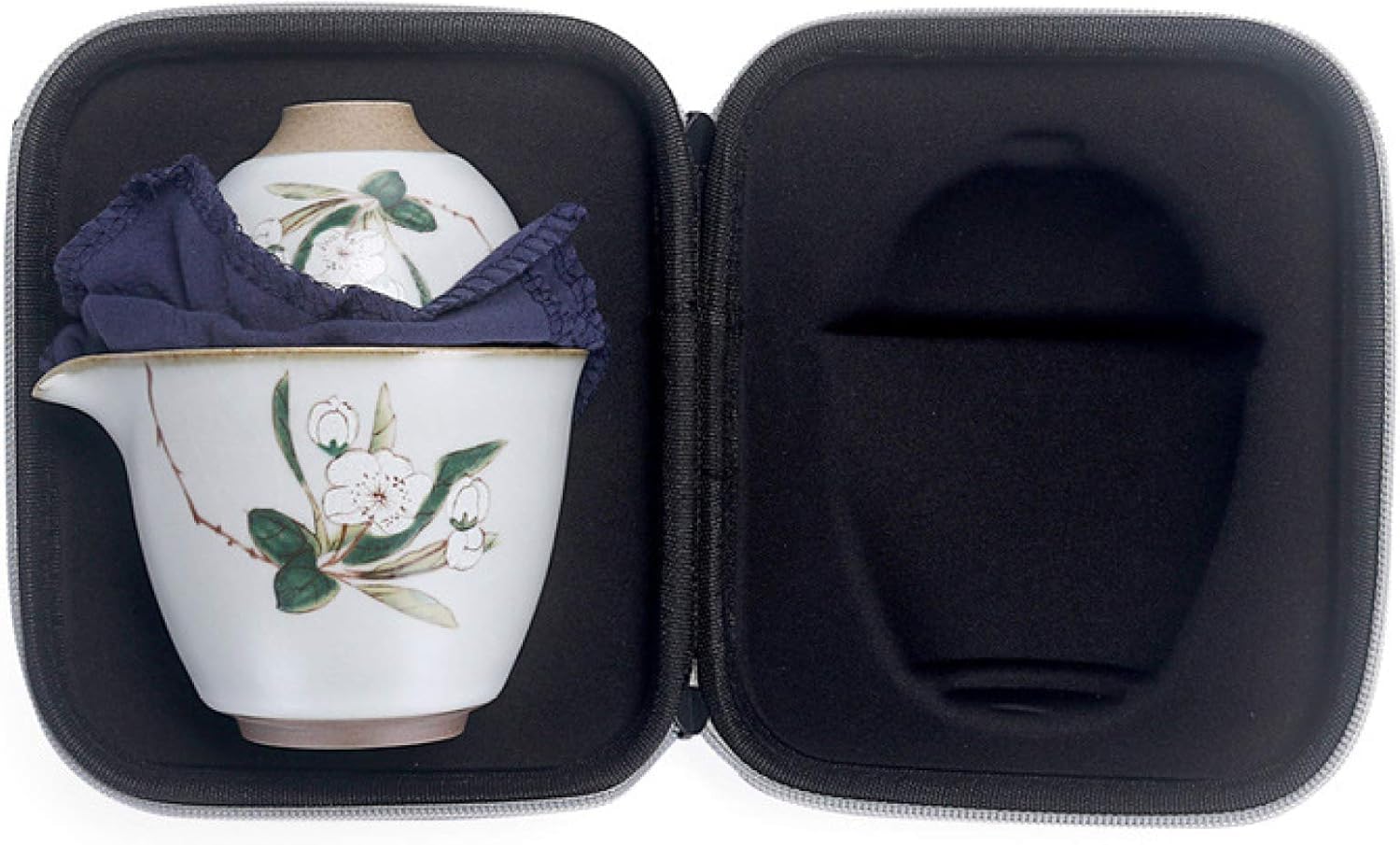 Juego de té portátil de cerámica china for viaje: juego de té de porcelana blanca con tetera, 2 tazas, bolsa de viaje y paño de cocina.