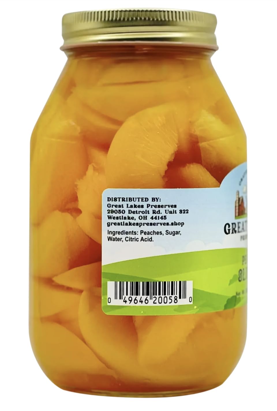 Great Lakes Preserves Peach Slices in Syrup, Jarred Sliced Peaches in Glass Jar, Gluten Free Fruit with Only 4 Ingredients, No Artificial Preservatives, Small Batch Crafted in Ohio, 32 oz (4 Pack)