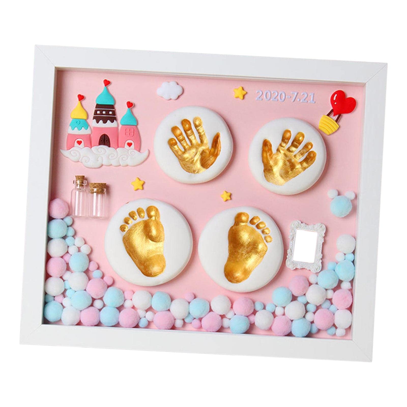 Cornice portafoto per bambini, kit fai da te per impronte di mani e impronte di mani per neonati, regalo con confezione regalo, rosa