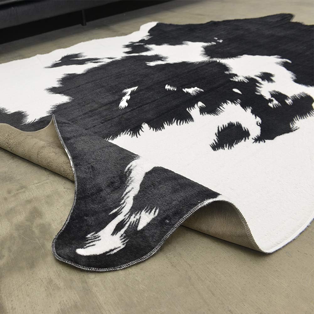 Kuhfell Kunstfell Teppich Rinderfell Fell Fellimitat 200 * 140cm Schwarz/Braun Variation,Schwarz