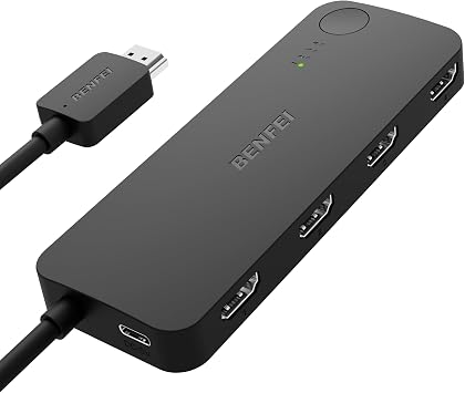BENFEI HDMI Switch 4 in 1 Out 4K@60Hz, 2K@144Hz, HDCP 2.3 with Adaptive Equalization Support 10M HDMI Transmit Compatible for PS5/4, Xbox, Roku, FireStick, Switch