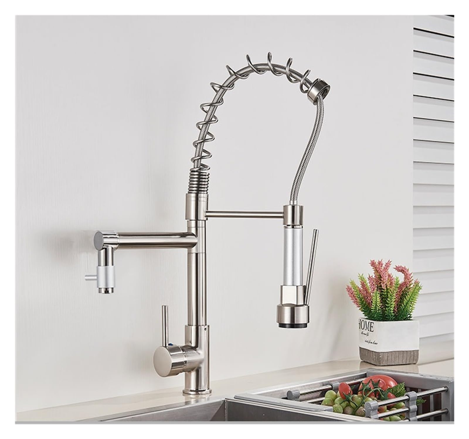 GLETSF 3-Way Kitchen Faucet - Brushed Stainless Steel Drinking Waterap 360 Swivel Dual Handle Deck Mounted Mixer for Easy Water Access,